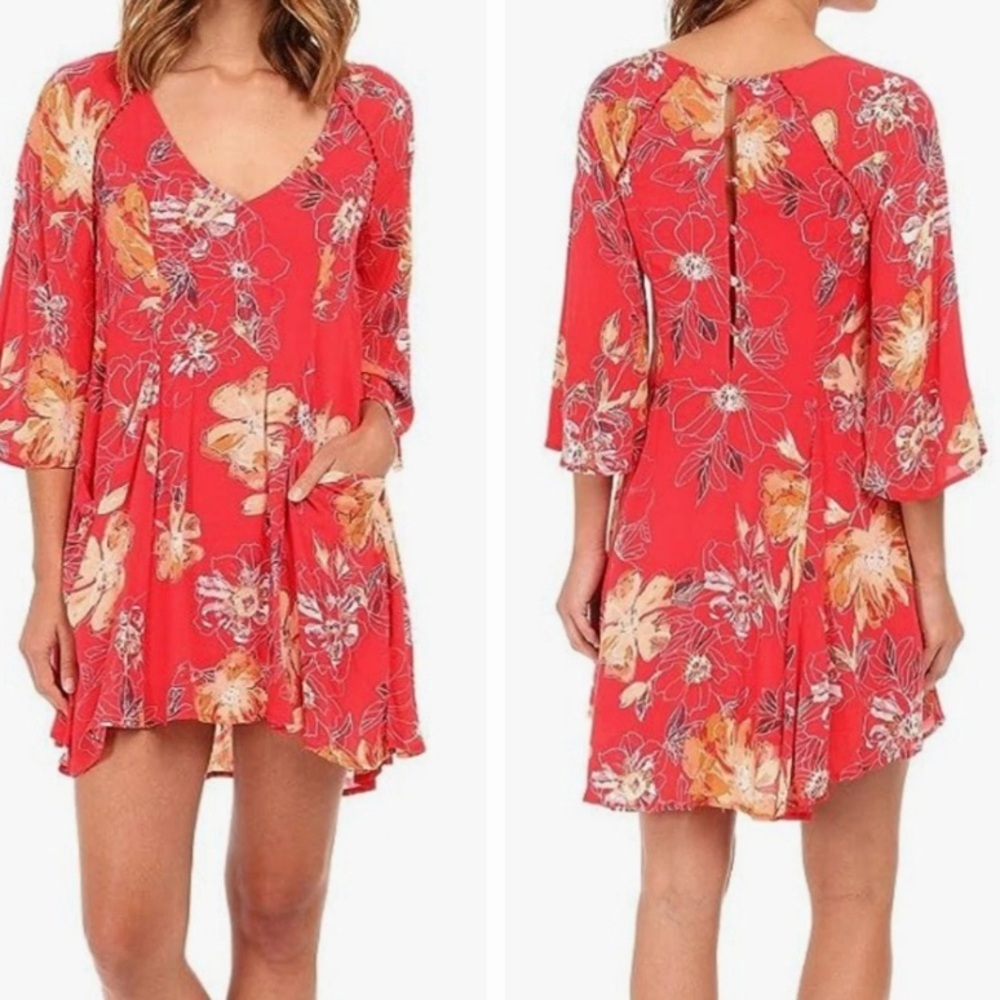 Free People Red Floral Mini Dress 🌹